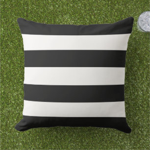Bold Black White Wide Horizontal Stripe Outdoor Pillow