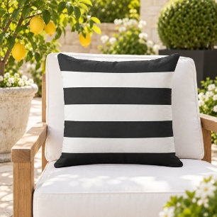 Bold Black White Wide Horizontal Stripe Outdoor Pillow