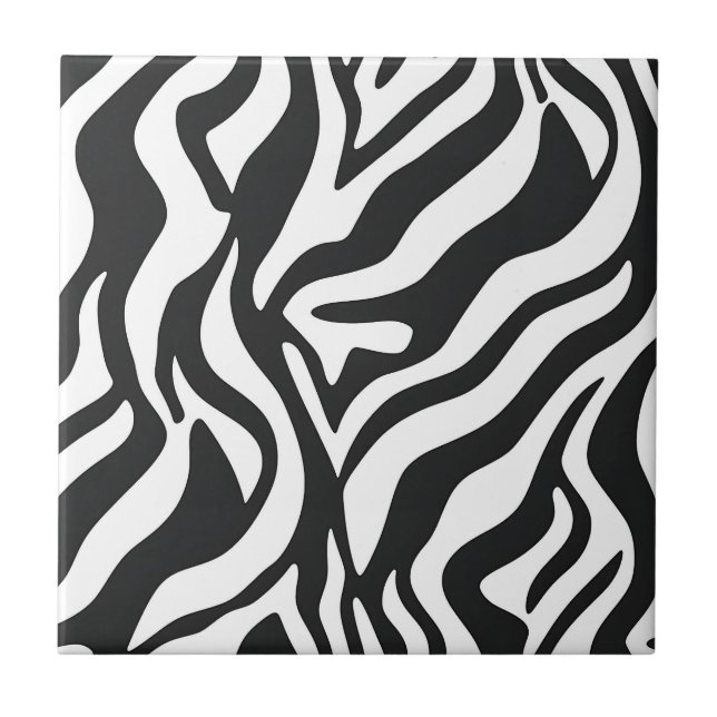 Bold Black White Zebra Stripe Wild Animal Pattern Ceramic Tile (Front)