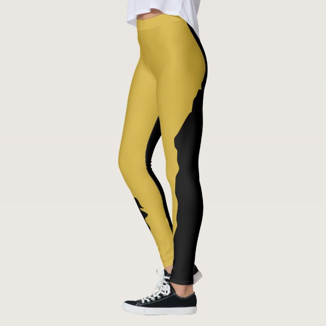 Bold Black with Metallic Gold Unique Stylish Leggings (Left)