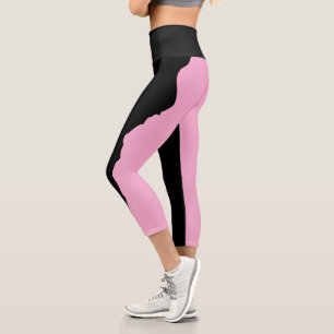 Bold Black with Soft Pink Unique Stylish Capri Leggings