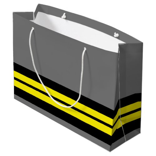 Bold Black Yellow Racing Stripes On Modern Gray Large Gift Bag
