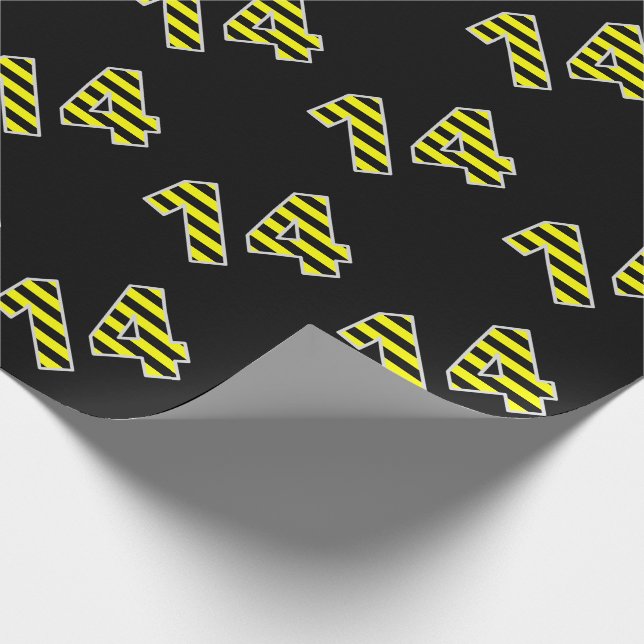 Bold, Black & Yellow Stripes 14 Event # (Birthday) Wrapping Paper (Corner)