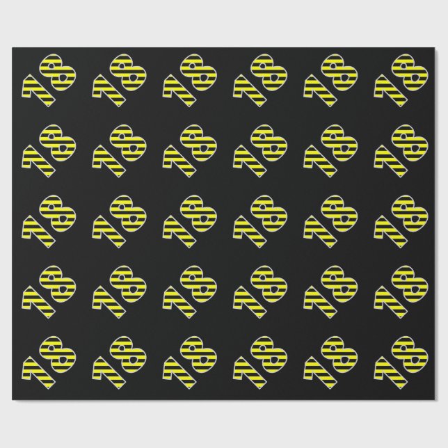 Bold, Black & Yellow Stripes 18 Event # (Birthday) Wrapping Paper (Flat)