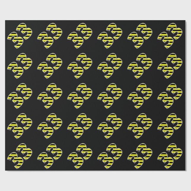 Bold, Black & Yellow Stripes 33 Event # (Birthday) Wrapping Paper (Flat)