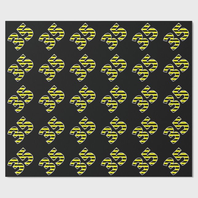 Bold, Black & Yellow Stripes 35 Event # (Birthday) Wrapping Paper (Flat)