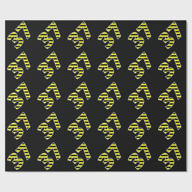 Bold, Black & Yellow Stripes 37 Event # (Birthday) Wrapping Paper (Flat)