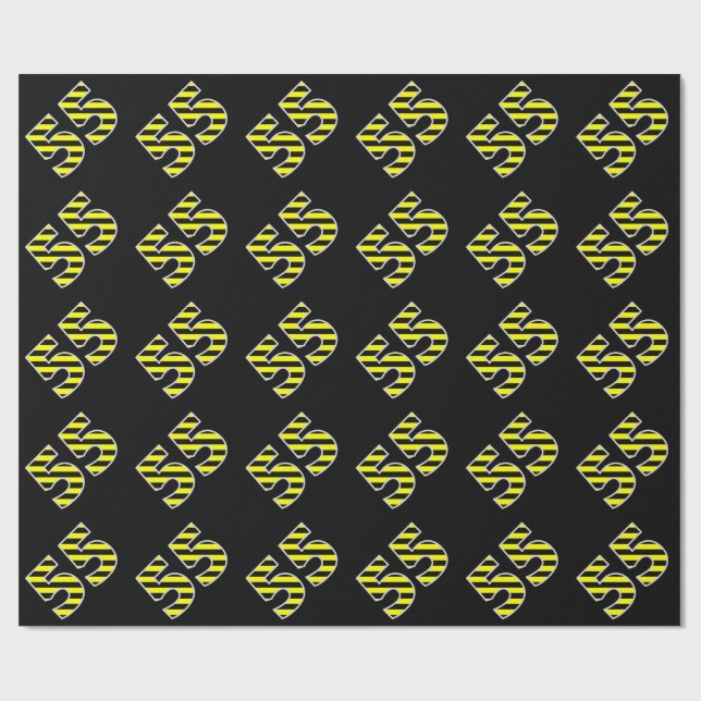 Bold, Black & Yellow Stripes 55 Event # (Birthday) Wrapping Paper (Flat)