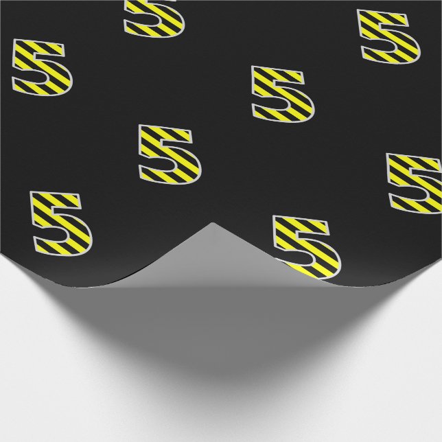 Bold, Black & Yellow Stripes 5 Event # (Birthday) Wrapping Paper (Corner)