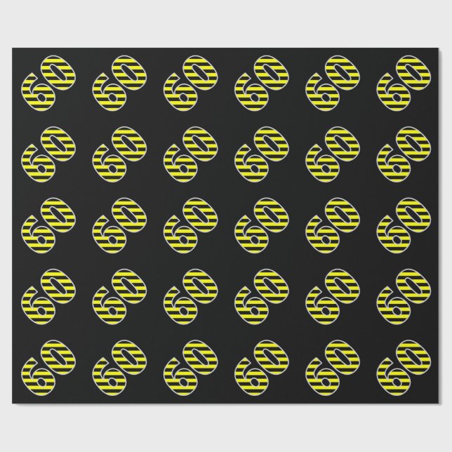 Bold, Black & Yellow Stripes 60 Event # (Birthday) Wrapping Paper (Flat)