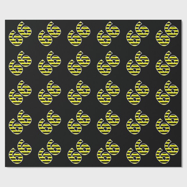 Bold, Black & Yellow Stripes 66 Event # (Birthday) Wrapping Paper (Flat)