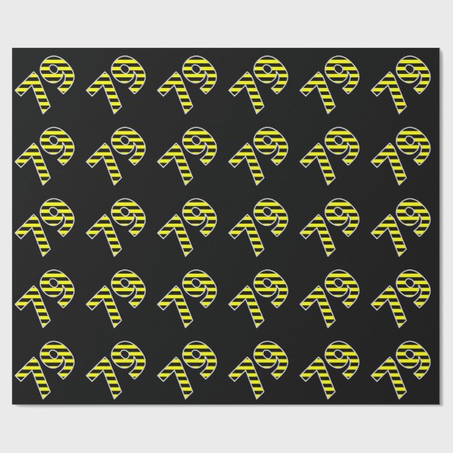 Bold, Black & Yellow Stripes 79 Event # (Birthday) Wrapping Paper (Flat)