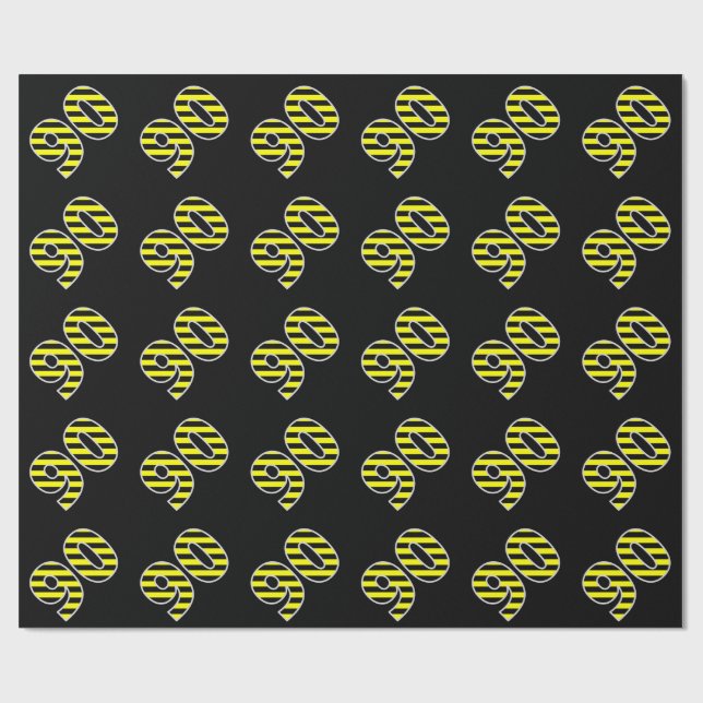 Bold, Black & Yellow Stripes 90 Event # (Birthday) Wrapping Paper (Flat)