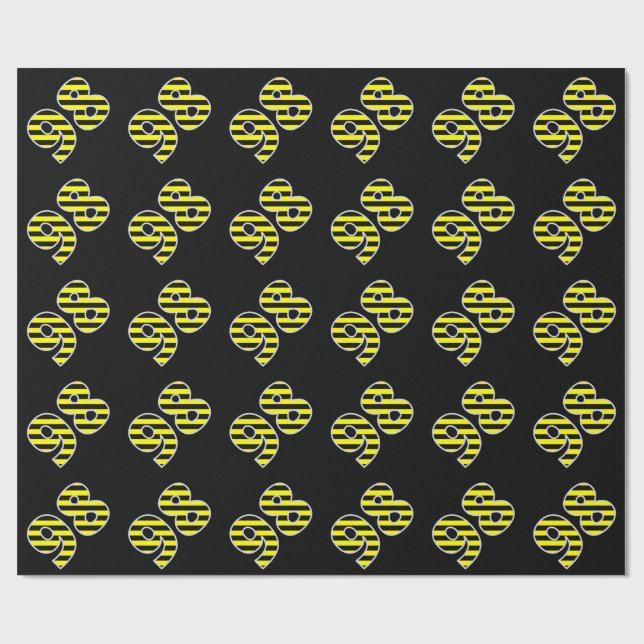 Bold, Black & Yellow Stripes 98 Event # (Birthday) Wrapping Paper (Flat)