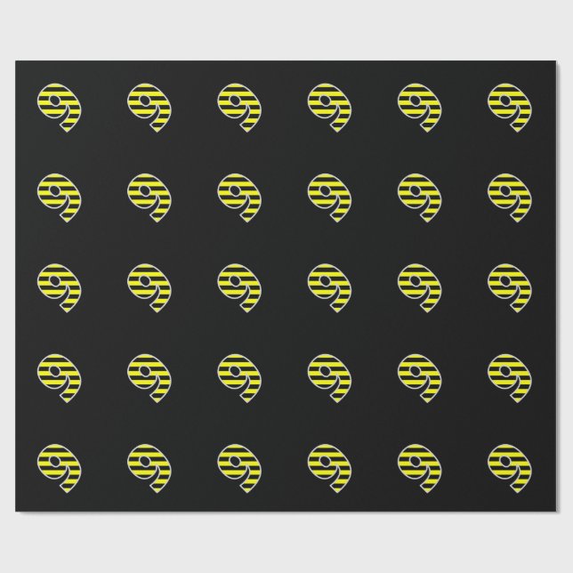 Bold, Black & Yellow Stripes 9 Event # (Birthday) Wrapping Paper (Flat)