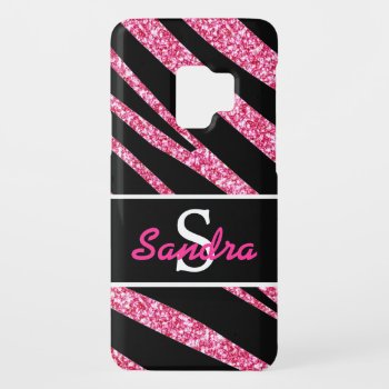 Bold Black Zebra Stripes Name Pink Glitter Case-mate Samsung Galaxy S9 Case by epclarke at Zazzle