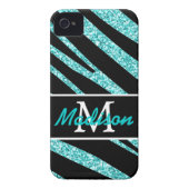 BOLD BLACK ZEBRA STRIPES NAME TEAL GLITTER Case-Mate iPhone CASE (Back)