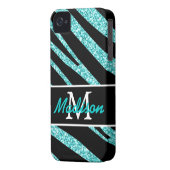 BOLD BLACK ZEBRA STRIPES NAME TEAL GLITTER Case-Mate iPhone CASE (Back Left)