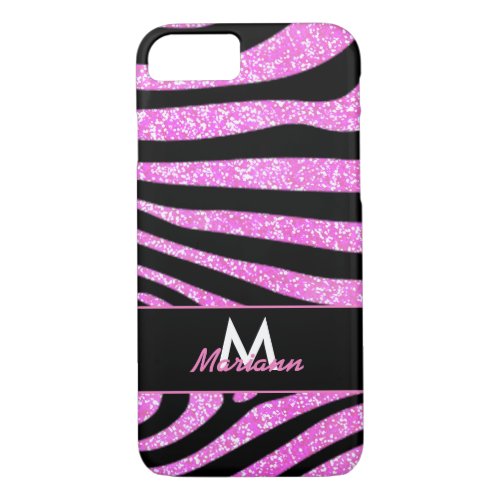 BOLD BLACK ZEBRA STRIPES NAME TEAL GLITTER iPhone 87 CASE