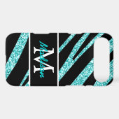 BOLD BLACK ZEBRA STRIPES NAME TEAL GLITTER iPod TOUCH (5TH GENERATION) COVER (Back (Horizontal))