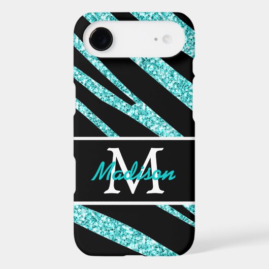 BOLD BLACK ZEBRA STRIPES NAME TEAL GLITTER iPod TOUCH (5TH GENERATION) COVER (Back)