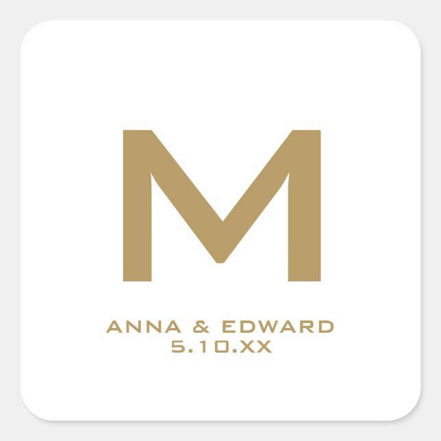 Bold Block Monogram Wedding Square Stickers (Front)