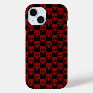 Bold Block Skull in Blood Red on Black iPhone 15 Case
