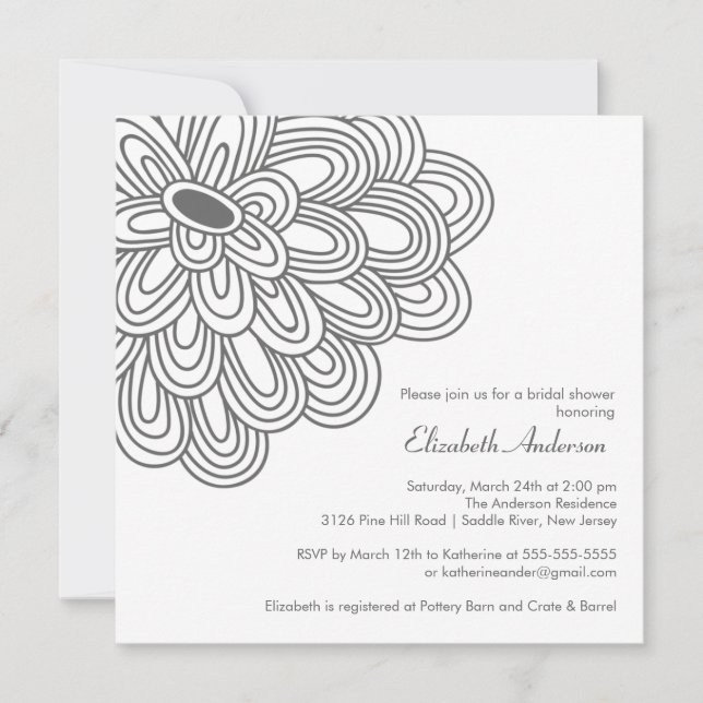 Bold Bloom Gray & White Bridal Shower Invitation (Front)