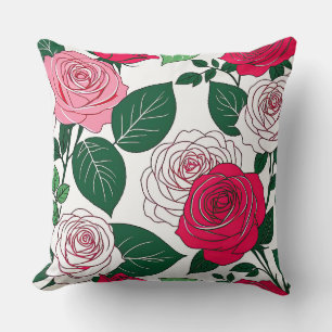 Bold Bloom Harmony - Contemporary Red & Pink Rose Throw Pillow