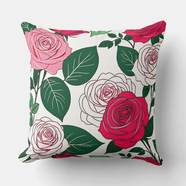 Bold Bloom Harmony - Contemporary Red & Pink Rose  Throw Pillow (Front)
