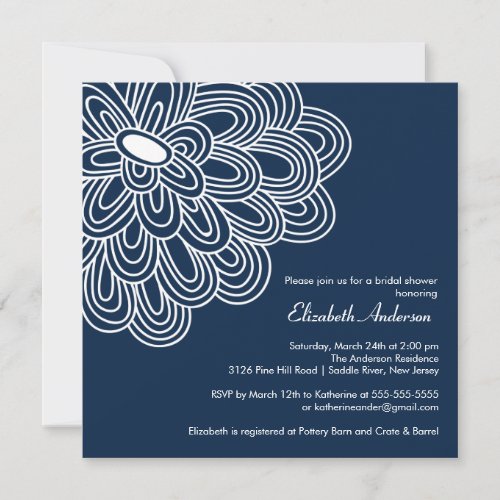 Bold Bloom Navy Blue Bridal Shower Invitation