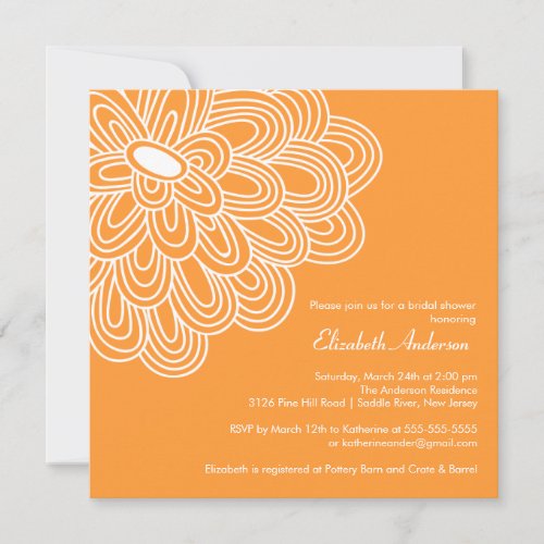 Bold Bloom Orange &amp; White Bridal Shower Invitation
