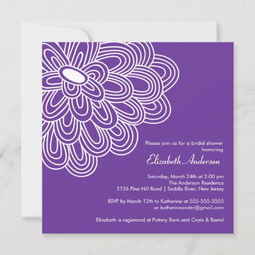 Bold Bloom Purple &amp; White Bridal Shower Invitation