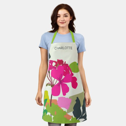 Bold Blooming Geraniums Florist Modern  Apron