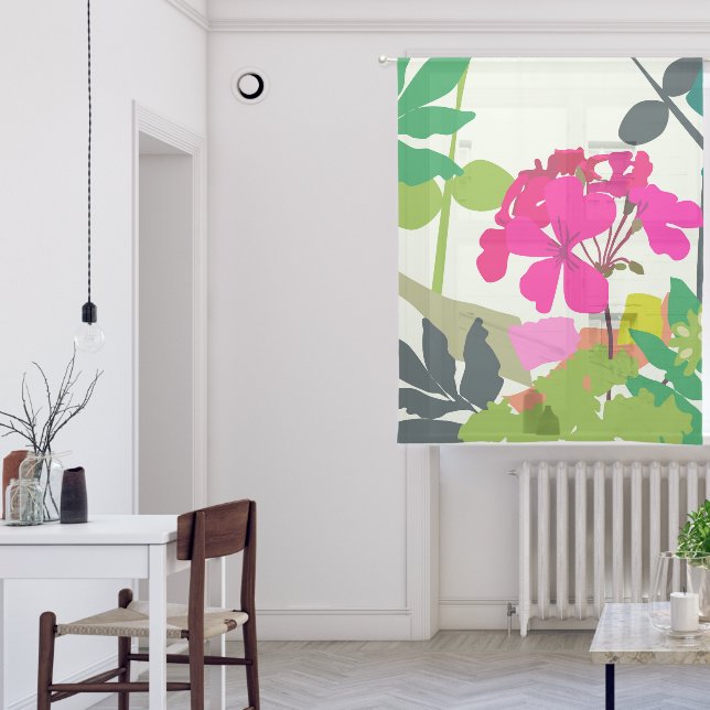 Bold Blooming Geraniums Florist Modern  Sheer Curtains (Living Room)