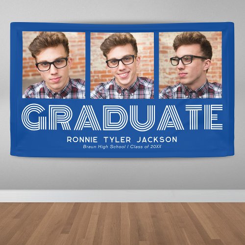 Bold Blue 3 Graduate Photo Graduation Banner