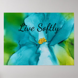 Bold Blue Abstract Flower Typography Poster