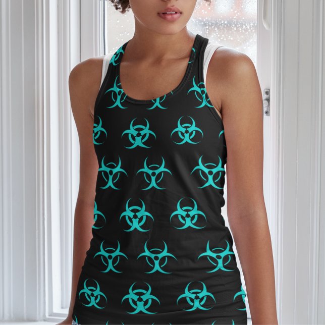 Bold Blue and Black Biohazard Pattern Tank Top (Biohazard Blue on Black)