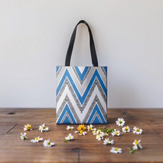 Bold Blue and Gray Chevron style Pattern  Tote Bag (Creator Uploaded)