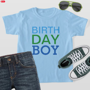 Bold Blue and Green Birthday Boy Light Blue T-Shirt