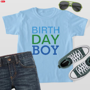 Bold Blue and Green Birthday Boy Light Blue T-Shirt