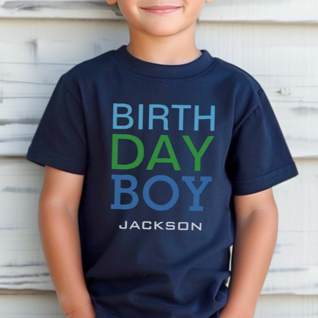 Bold Blue and Green Birthday Boy Name T-Shirt (Creator Uploaded)