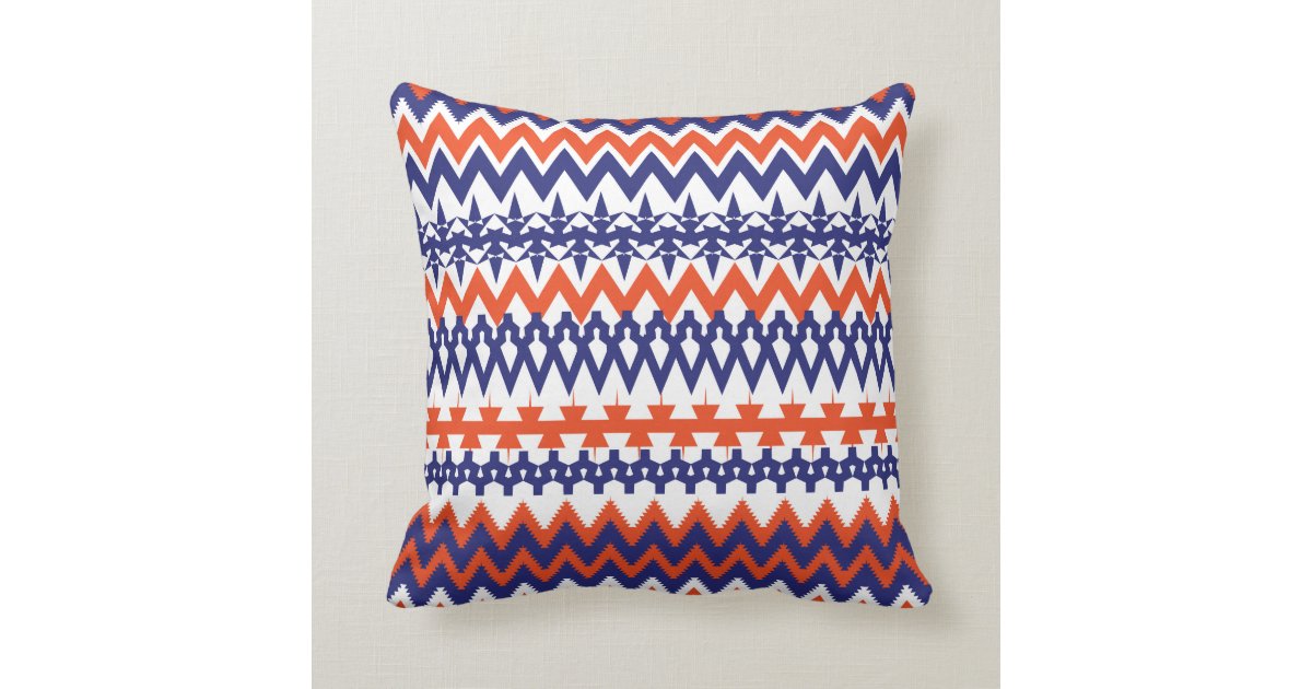 Bold Blue and Orange Tribal Chevron Pattern Throw Pillow | Zazzle