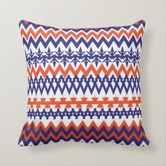 Bold Blue And Orange Tribal Chevron Pattern Throw Pillow Zazzle Com