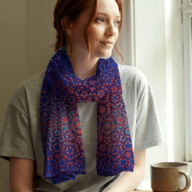 Bold Blue And Red Pattern Chiffon Scarf (Creator Uploaded)