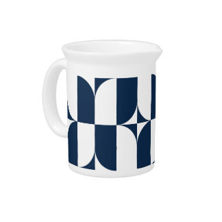 Bold Blue and White Mid-Century Modern Geometric E Beverage Pitcher