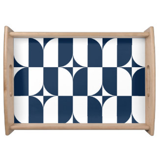 Bold Blue and White Mid-Century Modern Geometric E Serving Tray