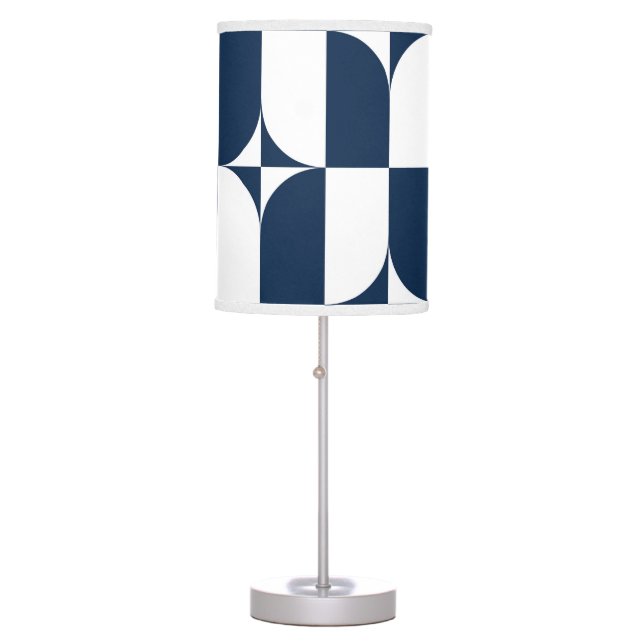 Bold Blue and White Mid-Century Modern Geometric E Table Lamp (Front)
