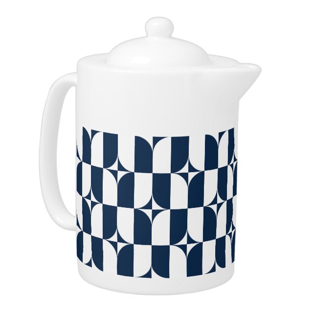Bold Blue and White Mid-Century Modern Geometric L Teapot (Left)