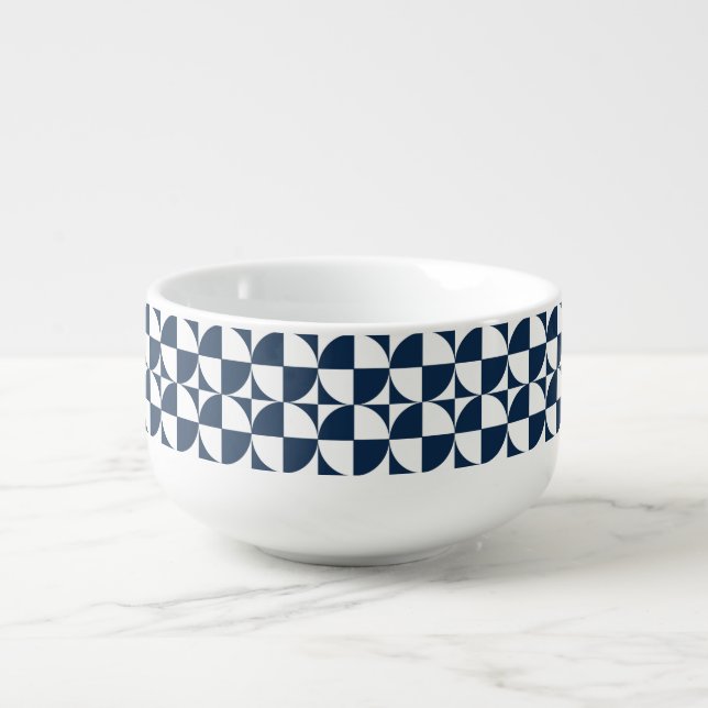 Bold Blue and White Mid-Century Modern Geometric S Soup Mug (Front)